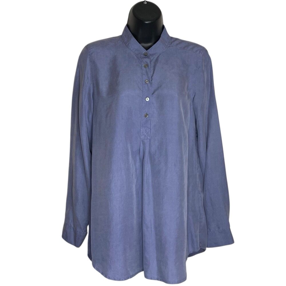 J Jill Silk Top Womens XS Periwinkle Popover Tunic L/S Shirt Flowy Preppy Luxury